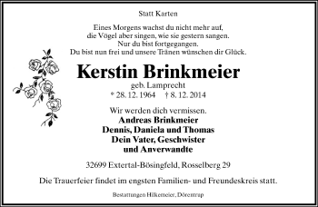 Anzeige  Kerstin Brinkmeier  Lippische Landes-Zeitung