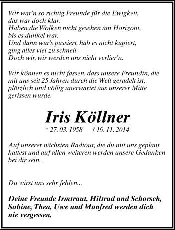 Anzeige  Iris Könner  Lippische Landes-Zeitung