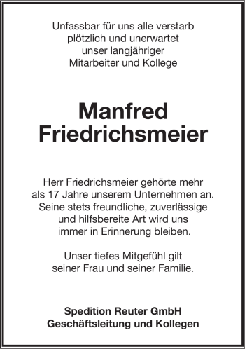 Anzeige  Manfred Friedrichsmeier  Lippische Landes-Zeitung