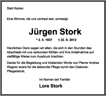 Anzeige  Jürgen Stork  Lippische Landes-Zeitung