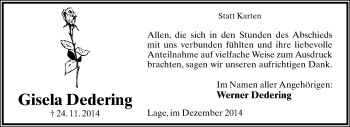 Anzeige  Gisela Dedering  Lippische Landes-Zeitung