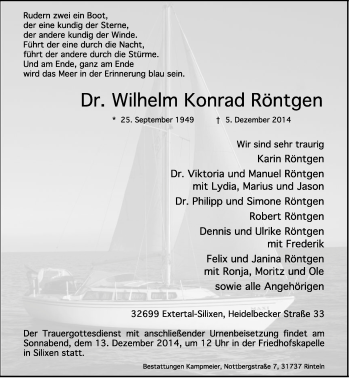 Anzeige  Wilhelm Konrad Röntgen  Lippische Landes-Zeitung
