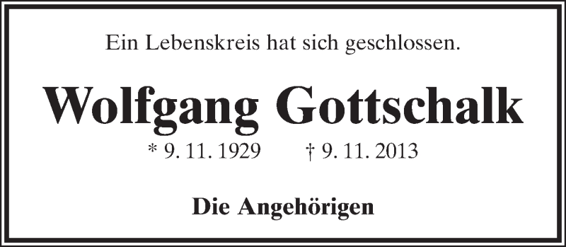 Traueranzeige für Wolfgang Gottschalk vom 23.11.2013 aus Lippische Landes-Zeitung