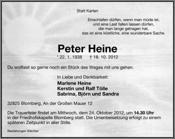 Anzeige  Peter Heine  Lippische Landes-Zeitung