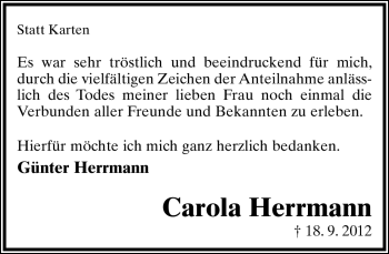 Anzeige  Carola Herrmann  Lippische Landes-Zeitung