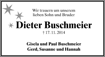 Anzeige  Dieter Buschmeier  Lippische Landes-Zeitung