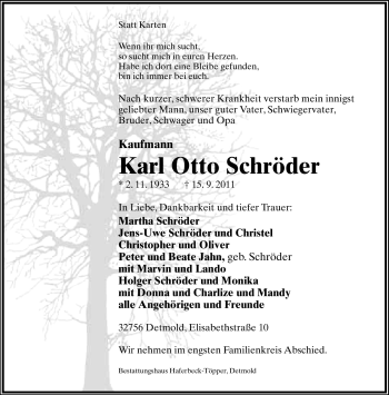 Anzeige  Karl Otto Schröder  Lippische Landes-Zeitung