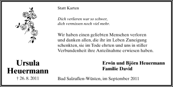 Anzeige  Ursula Heuermann  Lippische Landes-Zeitung