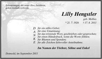 Anzeige  Lilly Hengstler  Lippische Landes-Zeitung