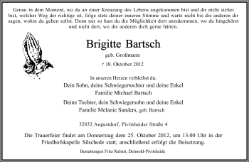 Anzeige  Brigitte Bartsch  Lippische Landes-Zeitung