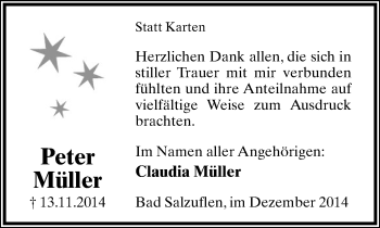 Anzeige  Peter Müller  Lippische Landes-Zeitung