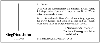 Anzeige  Siegfried John  Lippische Landes-Zeitung