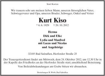 Anzeige  Kurt Kiso  Lippische Landes-Zeitung