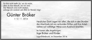 Anzeige  Günter Bröker  Lippische Landes-Zeitung