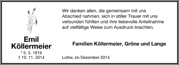 Anzeige  Emil Köllermeier  Lippische Landes-Zeitung