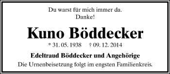 Anzeige  Kuno Böddecker  Lippische Landes-Zeitung