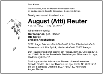 Anzeige  August Reuter  Lippische Landes-Zeitung