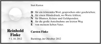 Anzeige  Reinhold Finke  Lippische Landes-Zeitung