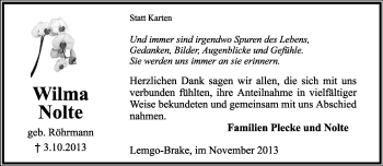 Anzeige  Wilma Nolte  Lippische Landes-Zeitung