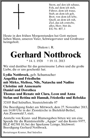 Anzeige  Gerhard Nottbrock  Lippische Landes-Zeitung