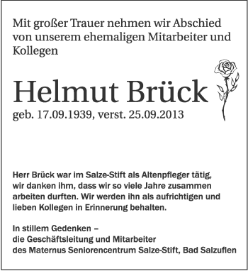 Anzeige  Helmut Brück  Lippische Landes-Zeitung