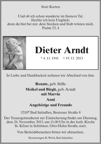 Anzeige  Dieter Arndt  Lippische Landes-Zeitung