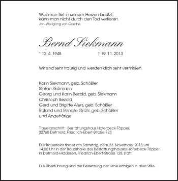 Anzeige  Bernd Siekmann  Lippische Landes-Zeitung