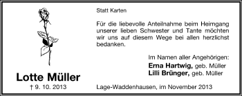 Anzeige  Lotte Müller  Lippische Landes-Zeitung