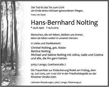 Anzeige  Hans-Bernhard Nolting  Lippische Landes-Zeitung