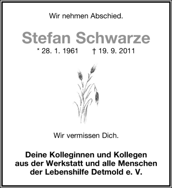 Anzeige  Stefan Schwarze  Lippische Landes-Zeitung