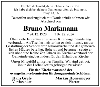 Anzeige  Bruno Markmann  Lippische Landes-Zeitung