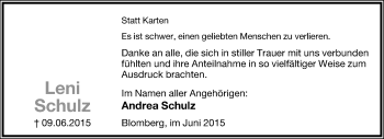 Anzeige  Leni Schulz  Lippische Landes-Zeitung