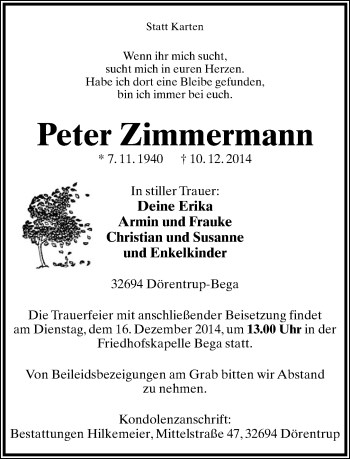 Anzeige  Peter Zimmermann  Lippische Landes-Zeitung