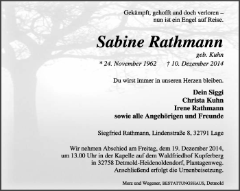 Anzeige  Sabine Rathmann  Lippische Landes-Zeitung