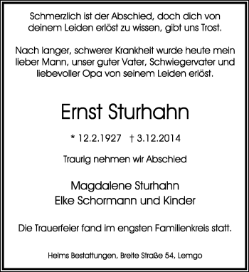 Anzeige  Ernst Sturhahn  Lippische Landes-Zeitung