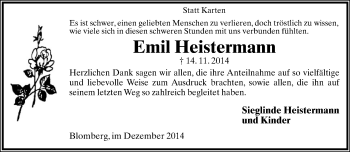 Anzeige  Emil Heistermann  Lippische Landes-Zeitung