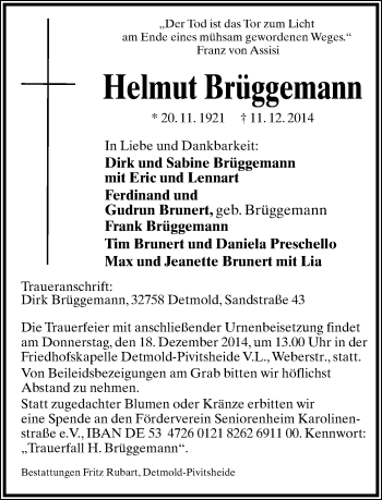 Anzeige  Helmut Brüggemann  Lippische Landes-Zeitung