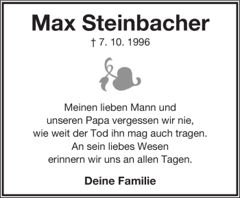 Anzeige  Max Steinbacher  Lippische Landes-Zeitung