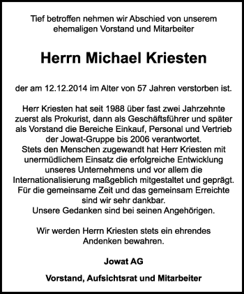 Anzeige  Michael Kriesten  Lippische Landes-Zeitung