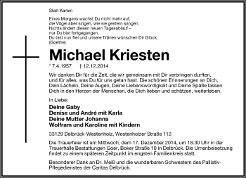 Anzeige  Michael Kriesten  Lippische Landes-Zeitung