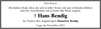 Anzeige  Hans Bendig  Lippische Landes-Zeitung