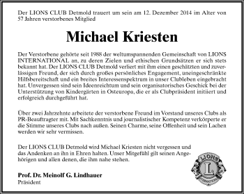 Anzeige  Michael Kriesten  Lippische Landes-Zeitung