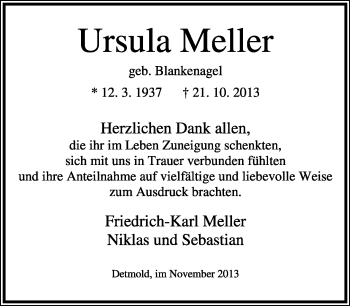 Anzeige  Ursula Meller  Lippische Landes-Zeitung