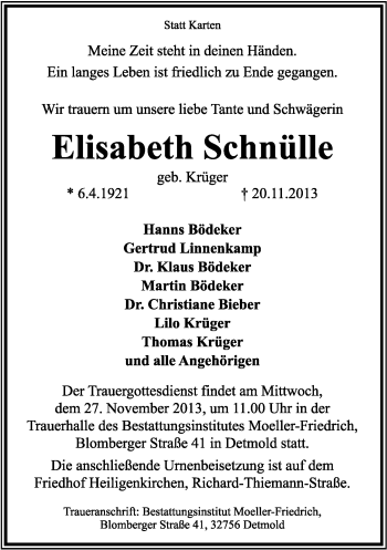 Anzeige  Elisabeth Schnülle  Lippische Landes-Zeitung