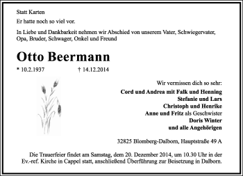Anzeige  Otto Beermann  Lippische Landes-Zeitung
