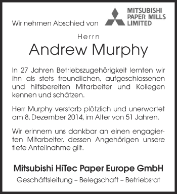 Anzeige  Andrew Murphy  Lippische Landes-Zeitung