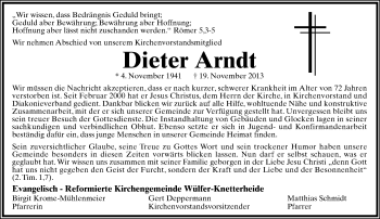 Anzeige  Dieter Arndt  Lippische Landes-Zeitung