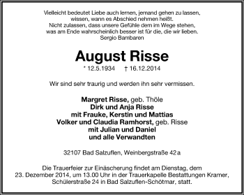 Anzeige  August Risse  Lippische Landes-Zeitung
