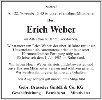 Anzeige  Erich Weber  Lippische Landes-Zeitung