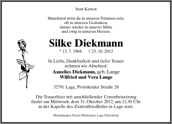 Anzeige  Silke Diekmann  Lippische Landes-Zeitung